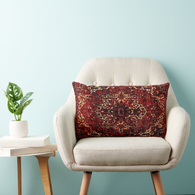Oriental rug design in  dark red     lumbar cushion (Chair)