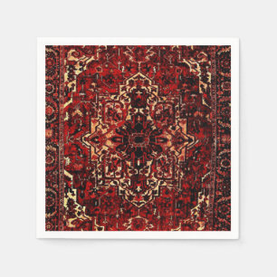 Oriental rug design in  dark red napkin