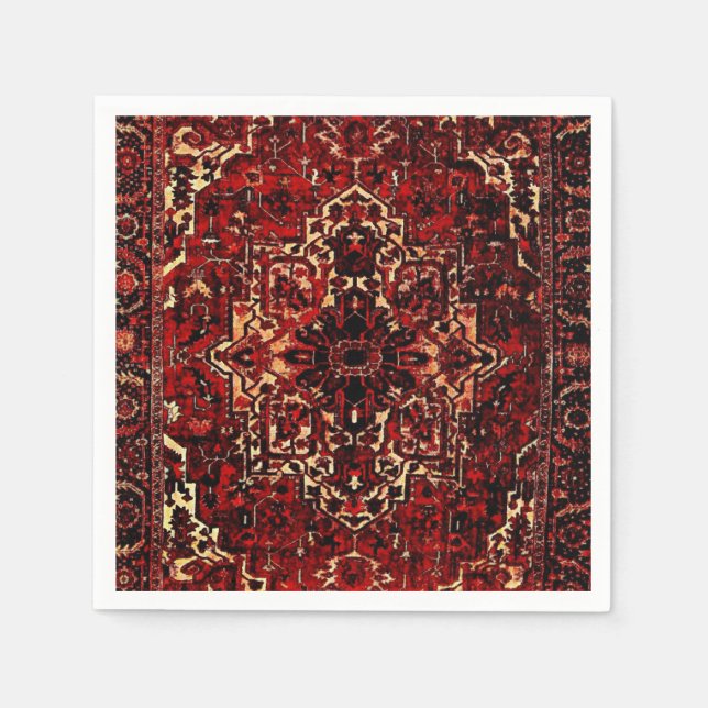 Oriental rug design in  dark red napkin (Front)
