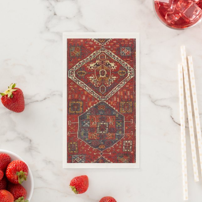 Oriental rug design in  dark red  napkin (Insitu)
