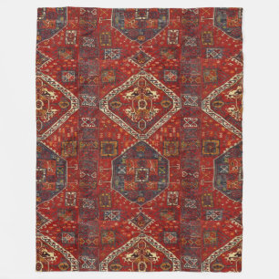 Oriental rug design in dark red no5 fleece blanket