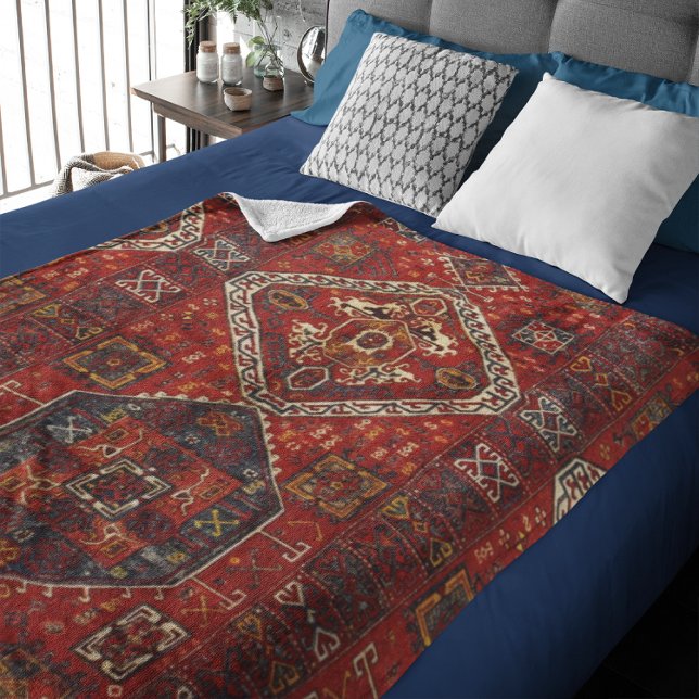 Oriental rug design in  dark red no5 fleece blanket (Creator Uploaded)