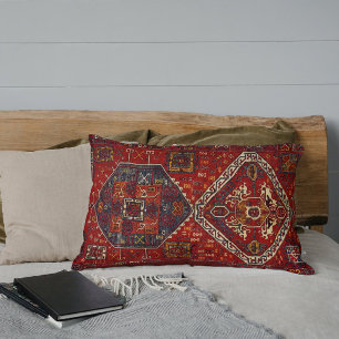 Oriental rug design in dark red no5 lumbar cushion