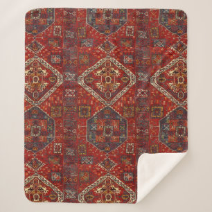 Oriental rug design in dark red no5 sherpa blanket
