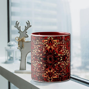 Oriental rug design in  dark red  Two-Tone coffee mug