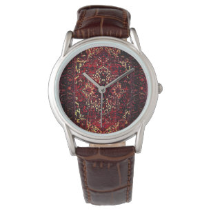Oriental rug design in  dark red  watch