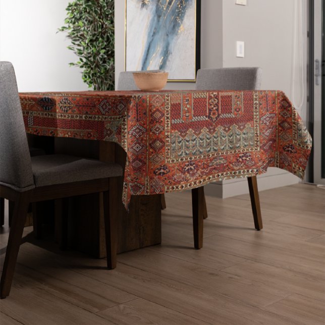 Oriental rug design in orange tablecloth (Creator Uploaded)
