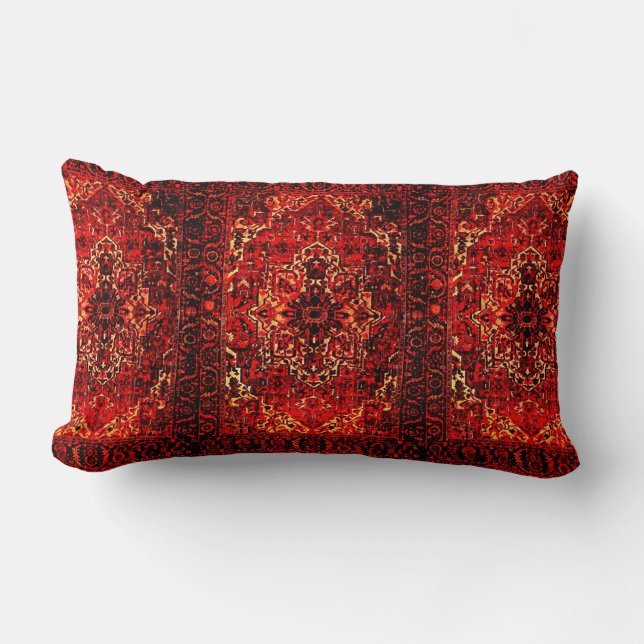 Oriental rug design in  oranges lumbar cushion (Front)