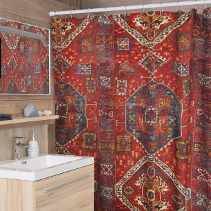 Oriental rug design in  red and blue shower curtain