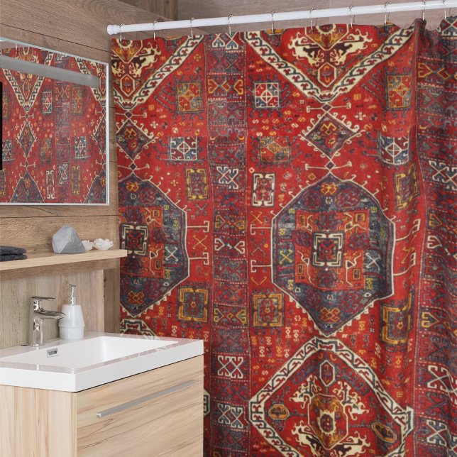 Oriental rug design in  red and blue shower curtain (Creator Uploaded)