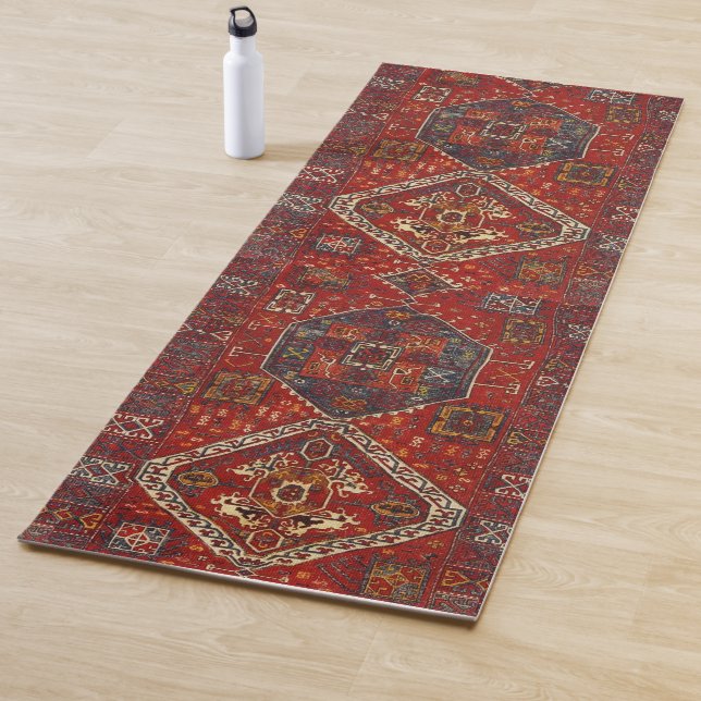 Oriental rug design in  red and blue yoga mat (In Situ)
