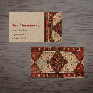 Oriental rug design in red and cream business card