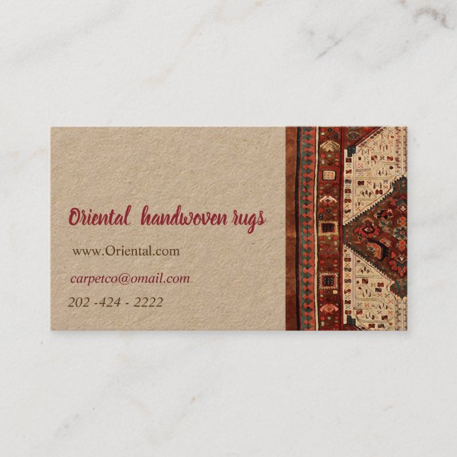 Oriental rug design in  red and cream business card (Front)