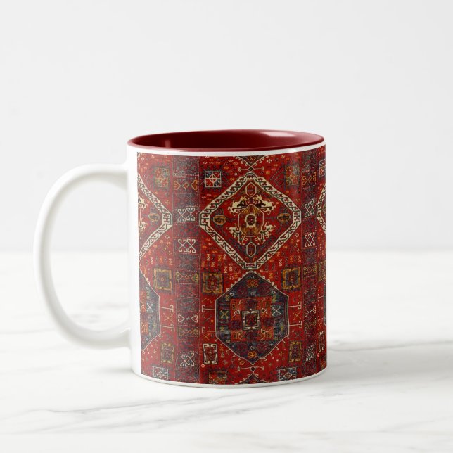 Oriental rug design in  red&blue  Two-Tone coffee mug (Left)