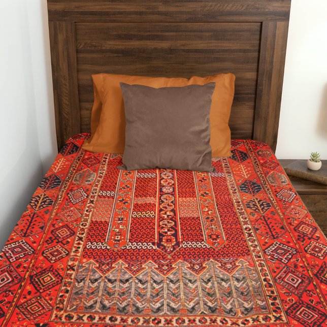 Oriental rug design in vibrant oranges fleece blanket (Creator Uploaded)