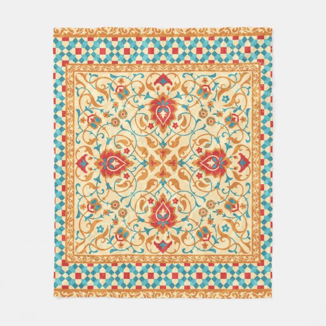Oriental rug, floral ornamental pattern. fleece blanket (Front)