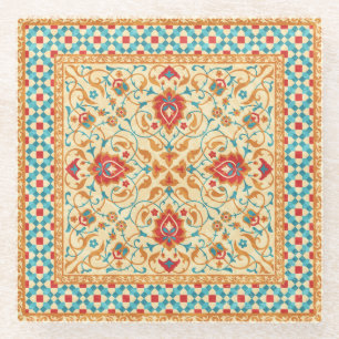 Oriental rug, floral ornamental pattern. glass coaster