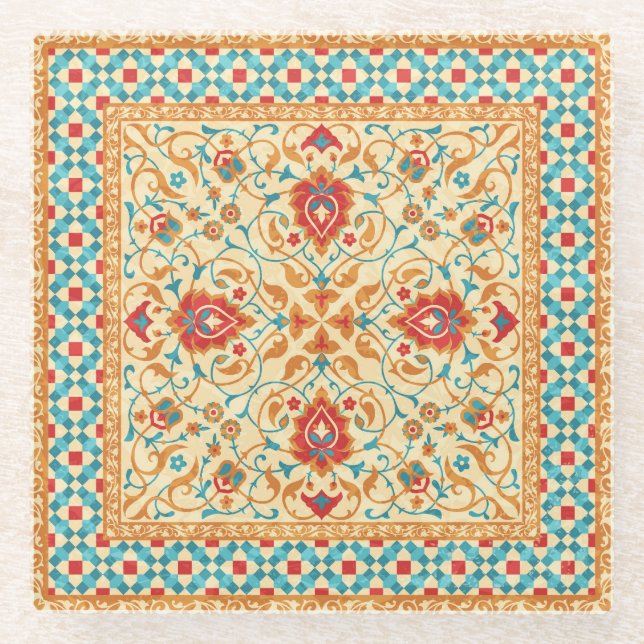 Oriental rug, floral ornamental pattern. glass coaster (Front)