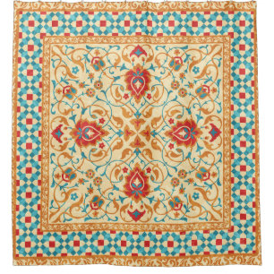 Oriental rug, floral ornamental pattern. shower curtain