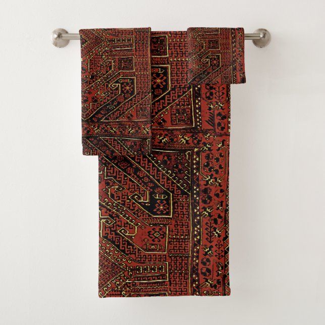 Oriental rug -  geometric  tribal pattern bath towel set (Insitu)
