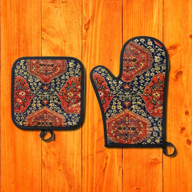 Oriental rug in blue&orange  oven mitt & pot holder set (Creator Uploaded)
