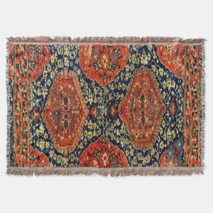 Oriental rug in blue&orange throw blanket