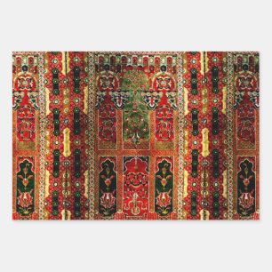 Oriental rug in red and green wrapping paper sheet