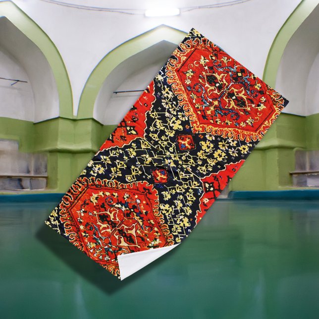 Oriental rug  look in blue&orange bath towel set (Creator Uploaded)