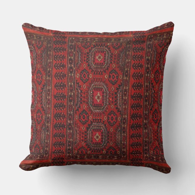 Oriental rug look   - red  grunge  cushion (Front)