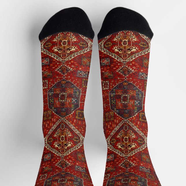 Oriental Rug Red & Blue Yürük Socks (Top)