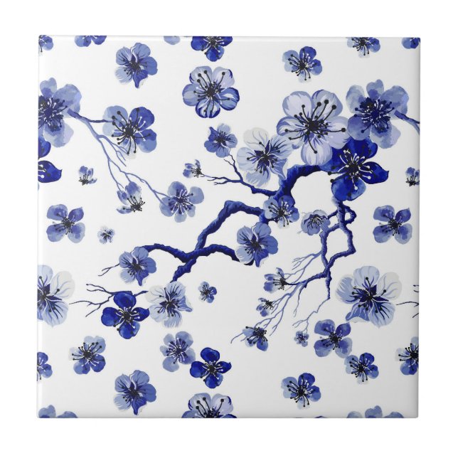 Oriental Sakura Branch Pattern Ceramic Tile (Front)