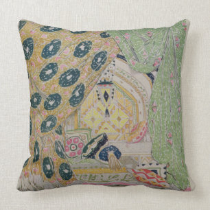 Oriental Scenery Design (colour litho) Cushion