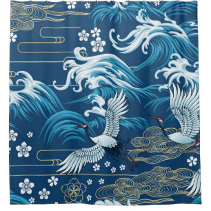 Oriental Sea: Decorative Seamless Pattern. Shower Curtain