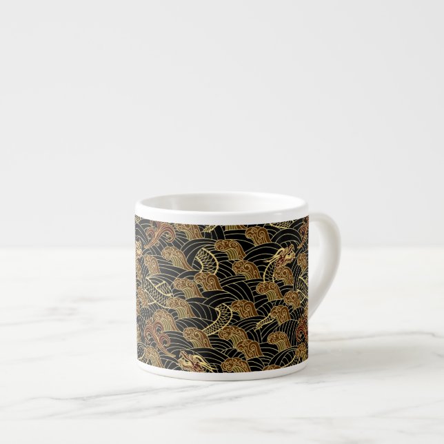 Oriental Sea Dragon Pattern Espresso Cup (Front Right)