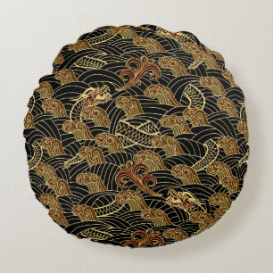 Oriental Sea Dragon Pattern Round Cushion