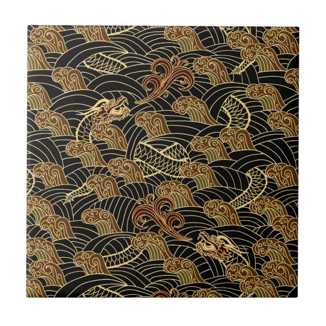 Oriental Sea Dragon Pattern Tile (Front)