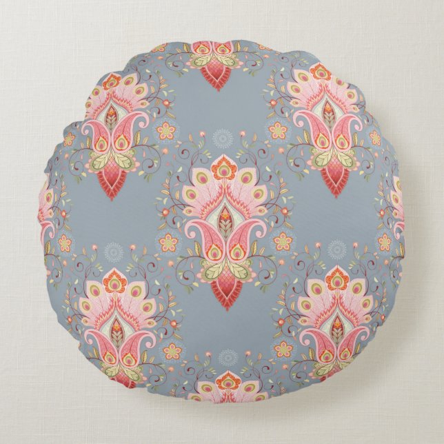 Oriental seamless background with paisley flower a round cushion (Front)