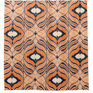 Oriental Seamless: Black Orange Ornament Shower Curtain