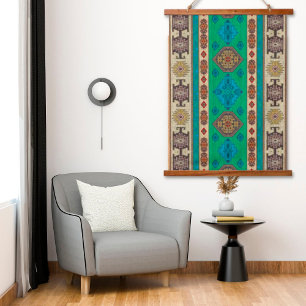Oriental Shamrock Green Vintage Turkish Rug Wall  Hanging Tapestry