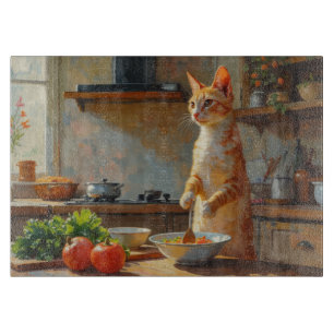 Oriental Shorthair Cat Cooking in Kitchen Cutting Board