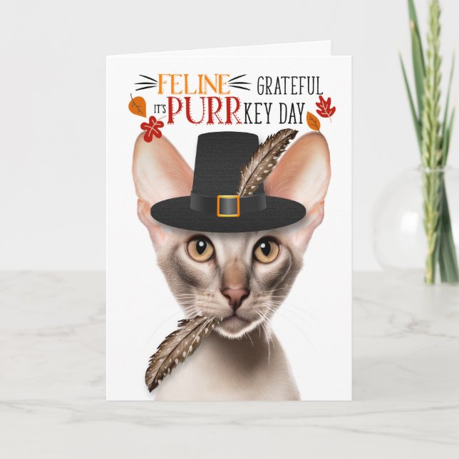 Oriental Shorthair Cat Grateful for PURRkey Day Holiday Card (Front)