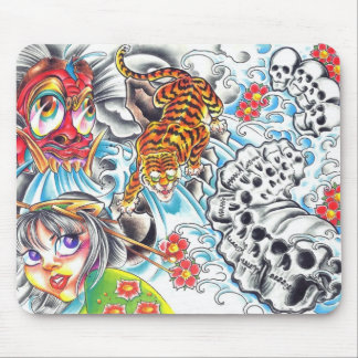 oriental skull women tiger mouse pad