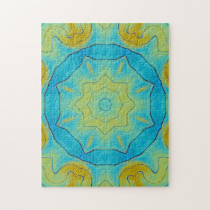 Oriental Star in Blue and Old Gold Yellow Jigsaw Puzzle