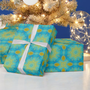 Oriental Star in Blue and Old Gold Yellow  Wrapping Paper