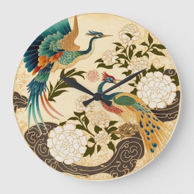 Oriental Style Birds Acrylic Wall Clock (Front)