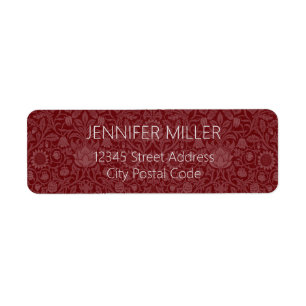 Oriental style floral design in dark red return address label