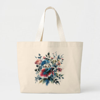 Oriental style flowers and beta fish ecobag large tote bag