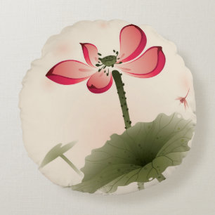 Oriental style Lotus Round Cushion