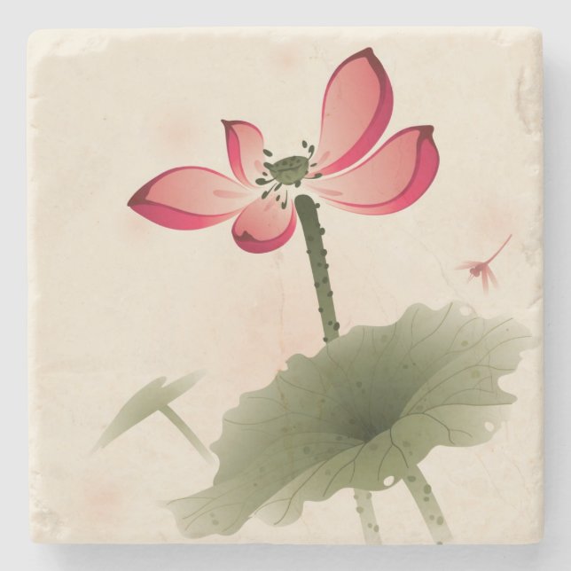 Oriental style Lotus Stone Coaster (Front)