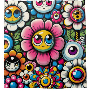 oriental style of top art of florals with faces shower curtain
